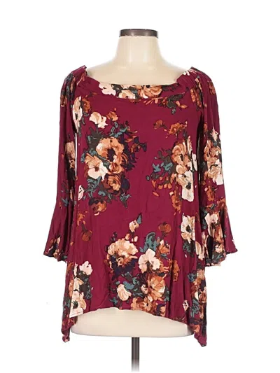 Pre-owned Blu Pepper 3/4 Sleeve Blouse In Burgundy
