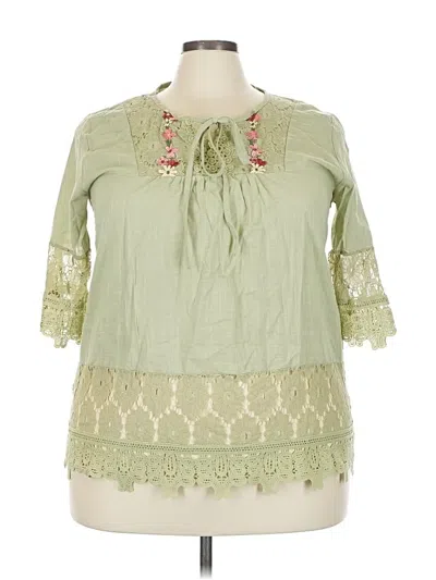 Pre-owned Unbranded 3/4 Sleeve Blouse In Green