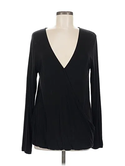 Pre-owned Bcbgmaxazria Long Sleeve Top Black Plunge Neckline Tops