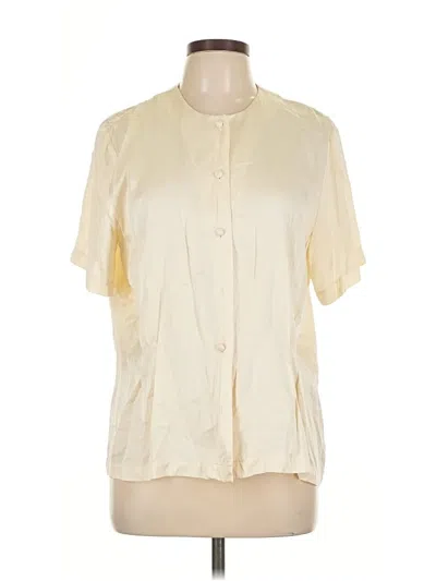 Pre-owned Chaus Short Sleeve Silk Top Ivory Keyhole Neckline Tops In White
