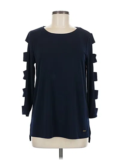 Pre-owned Anne Klein 3/4 Sleeve Top Blue Cold Shoulder Neckline Tops