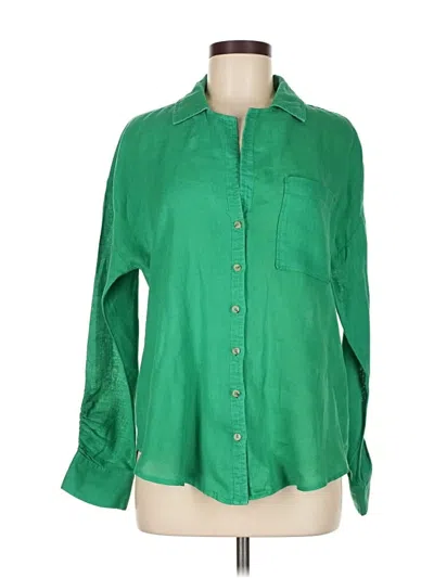 Pre-owned Maeve By Anthropologie 3/4 Sleeve Button Down Shirt In Green