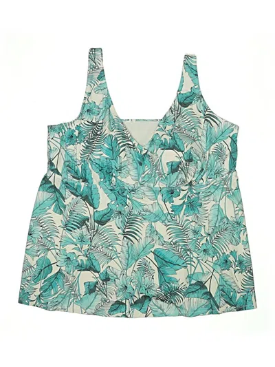 Pre-owned Swimsuits For All Swimsuit Top Teal Tropical Pattern Swimwear In Blue