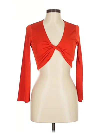 Pre-owned Subdued Long Sleeve Top Red Plunge Neckline Tops