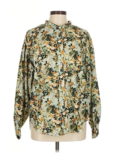 Pre-owned Catherine Malandrino Long Sleeve Button Down Shirt In Green