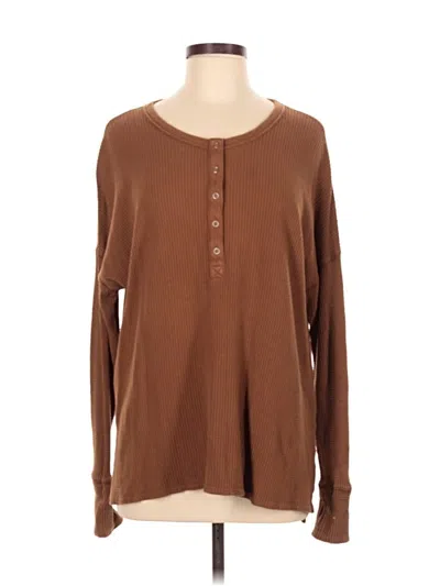 Pre-owned Offline By Aerie Long Sleeve Henley Shirt In Brown
