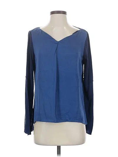 Pre-owned Elie Tahari Long Sleeve Silk Top Blue Open Neckline Tops