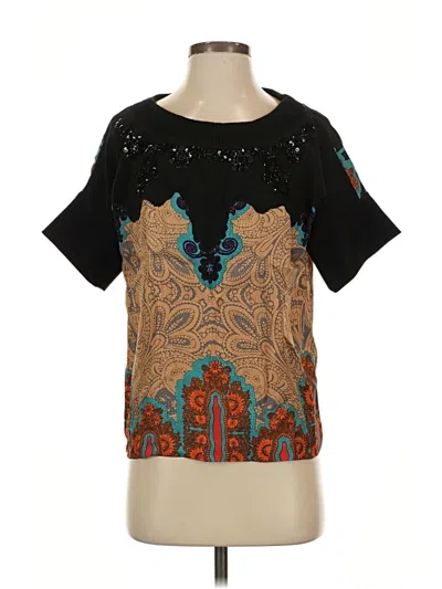 Pre-owned Tracy Reese Short Sleeve Top Black Keyhole Neckline Tops