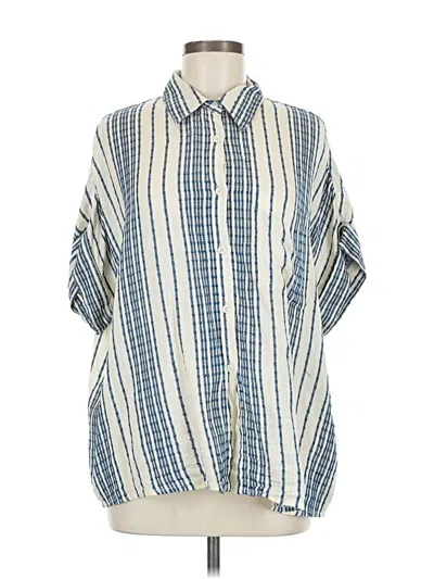 Pre-owned En Creme Short Sleeve Button Down Shirt In Blue
