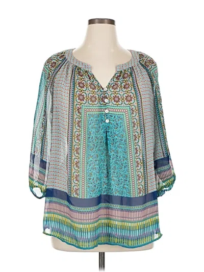 Pre-owned Fig And Flower 3/4 Sleeve Blouse In Blue