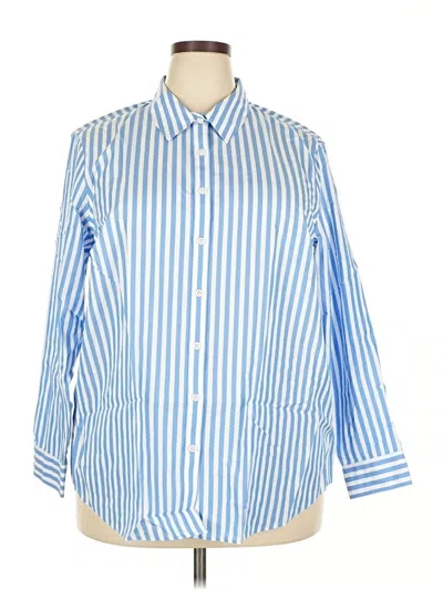 Pre-owned Lands' End 3/4 Sleeve Button Down Shirt In Blue