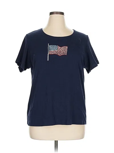 Pre-owned Karen Scott Short Sleeve Top Blue Crew Neck Tops