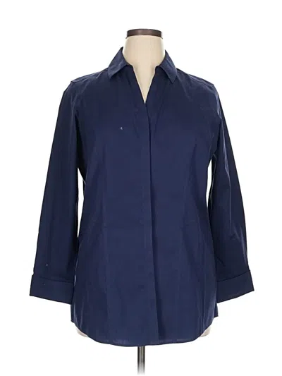 Pre-owned Foxcroft 3/4 Sleeve Button Down Shirt In Blue