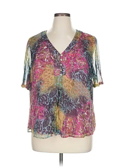 Pre-owned Coldwater Creek Short Sleeve Silk Top Purple V Neck Tops