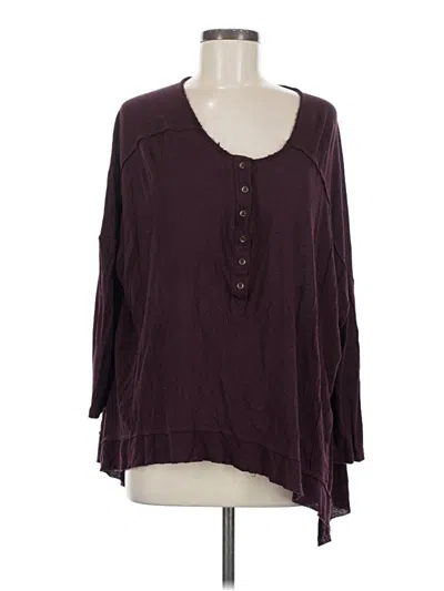 Pre-owned Free People Long Sleeve Henley Shirt In Burgundy