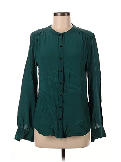Pre-owned Banana Republic Long Sleeve Silk Top Green Keyhole Neckline Tops