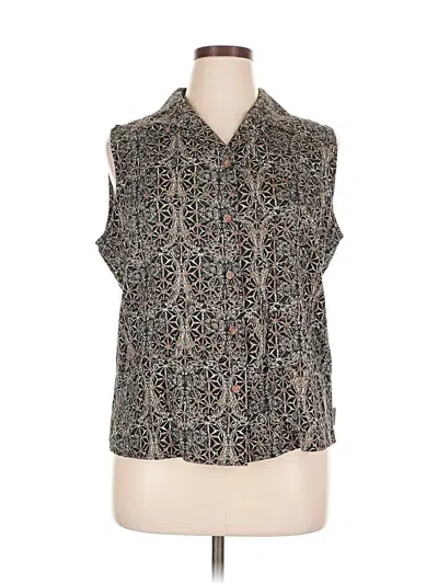 Pre-owned Woolrich Sleeveless Silk Top Black Animal Print Pattern Collared Neckline Tops