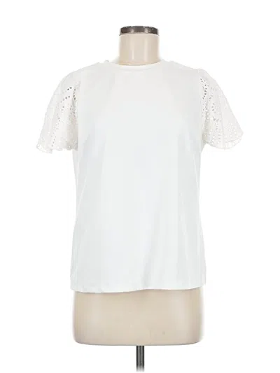 Pre-owned Melloday Short Sleeve Top White Mock Neckline Tops