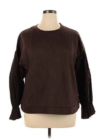 Eloquii Long Sleeve Top Brown Crew Neck Tops In Brown