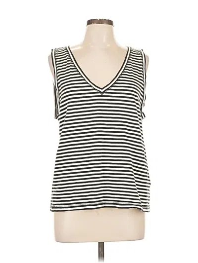 Pre-owned Madewell Tank Top Ivory Stripes Pattern Plunge Neckline Tops In White