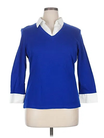 Pre-owned Karen Scott 3/4 Sleeve Top Blue V-neck Tops