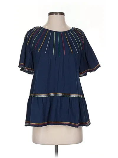 Pre-owned Maeve By Anthropologie Short Sleeve Blouse In Blue