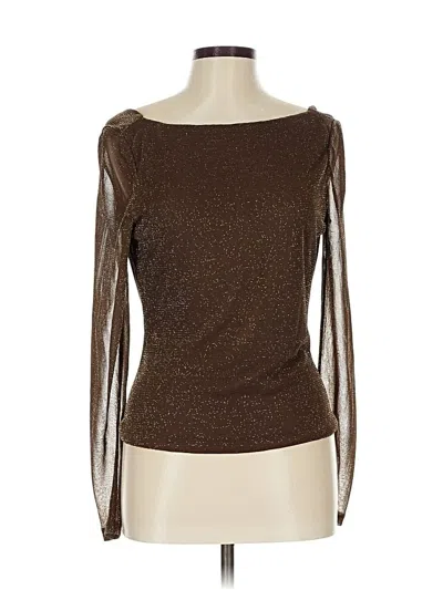 Pre-owned Carlisle Long Sleeve Top Brown Metallic Pattern Boatneck Tops