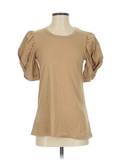 Pre-owned Pomander Place Short Sleeve Top Tan Sweetheart Neckline Tops In Brown