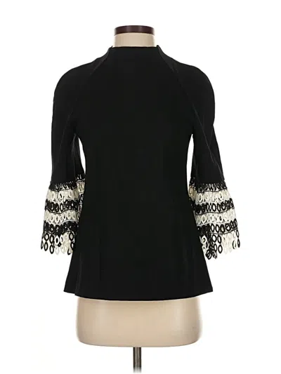Pre-owned Pearl By Lela Rose 3/4 Sleeve Top Black Mock Neckline Tops