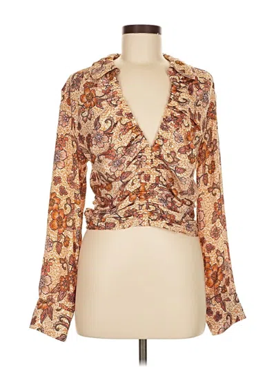 Pre-owned Free People Long Sleeve Blouse In Brown