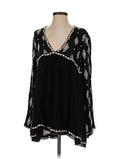 Pre-owned Free People Long Sleeve Blouse In Black