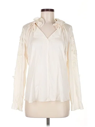 Pre-owned Elie Tahari Long Sleeve Silk Top Ivory Tie Neck Tops In White