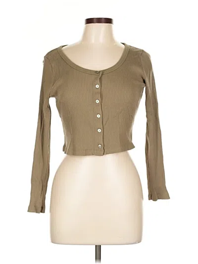Pre-owned Uniqlo Long Sleeve Top Tan Sweetheart Neckline Tops In Brown