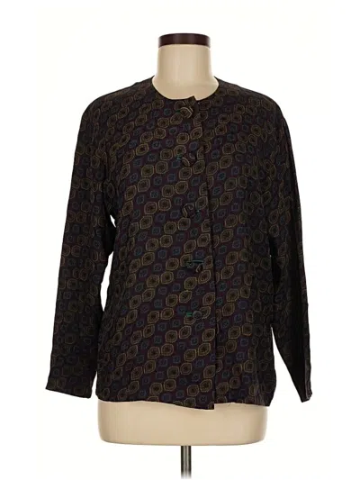 Pre-owned Saks Fifth Avenue Long Sleeve Silk Top Brown Collared Neckline Tops