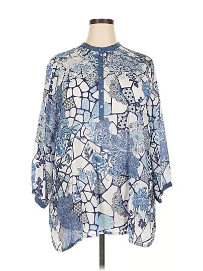 Pre-owned Johnny Was 3/4 Sleeve Blouse In Blue