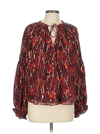 Pre-owned Love The Label Long Sleeve Blouse In Burgundy