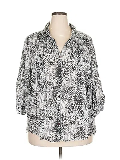 Pre-owned Gloria Vanderbilt 3/4 Sleeve Button Down Shirt In Silver