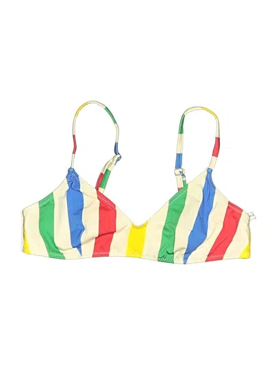 Pre-owned Solid & Striped Swimsuit Top Green Stripes Pattern Swimwear