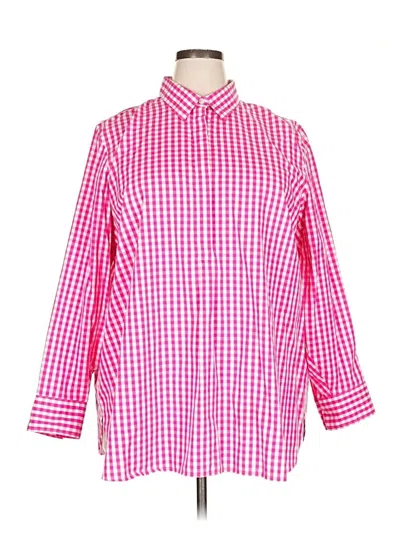 Pre-owned Lands' End 3/4 Sleeve Button Down Shirt In Pink