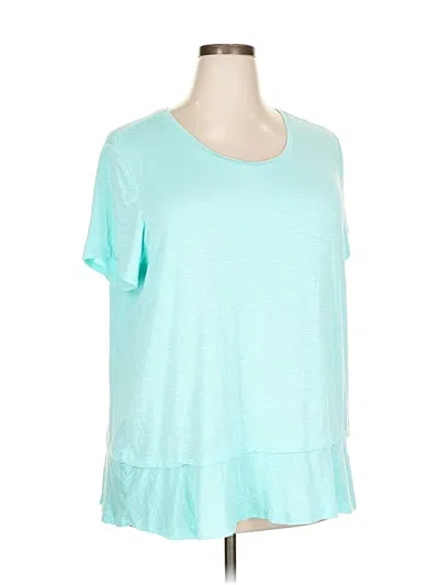 Pre-owned Tribal Short Sleeve Top Teal Scoop Neck Tops In Blue