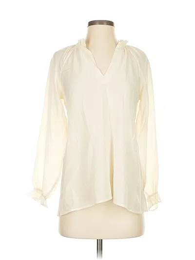 Pre-owned Spartina 449 Long Sleeve Silk Top Ivory Plunge Neckline Tops In White