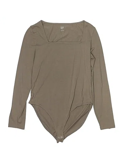 Pre-owned Gap Long Sleeve Top Tan Plunge Neckline Tops In Brown