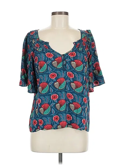 Pre-owned Maeve By Anthropologie Short Sleeve Blouse In Blue