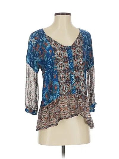 Pre-owned Gypsy 05 3/4 Sleeve Silk Top Blue Scoop Neck Tops