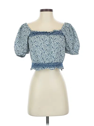 Pre-owned Madewell Short Sleeve Blouse In Blue