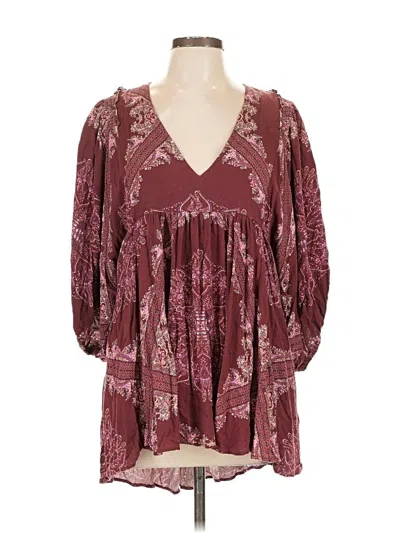 Pre-owned Free People Long Sleeve Blouse In Burgundy