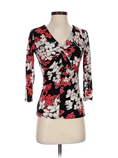 Pre-owned Ellen Tracy 3/4 Sleeve Silk Top Black Plunge Neckline Tops