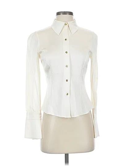 Pre-owned St John Long Sleeve Silk Top Ivory Square Neckline Tops In White