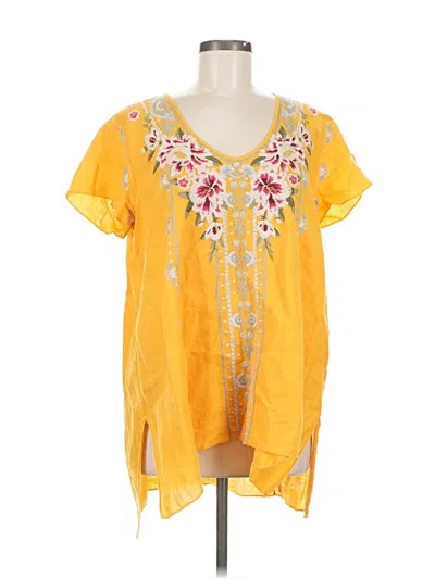 Pre-owned Johnny Was Short Sleeve Blouse In Yellow