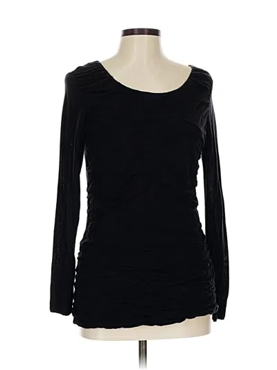Pre-owned Donna Karan Long Sleeve Top Black Scoop Neck Tops